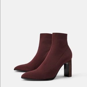 Zara Burgundy Sock-Style Boot NEW